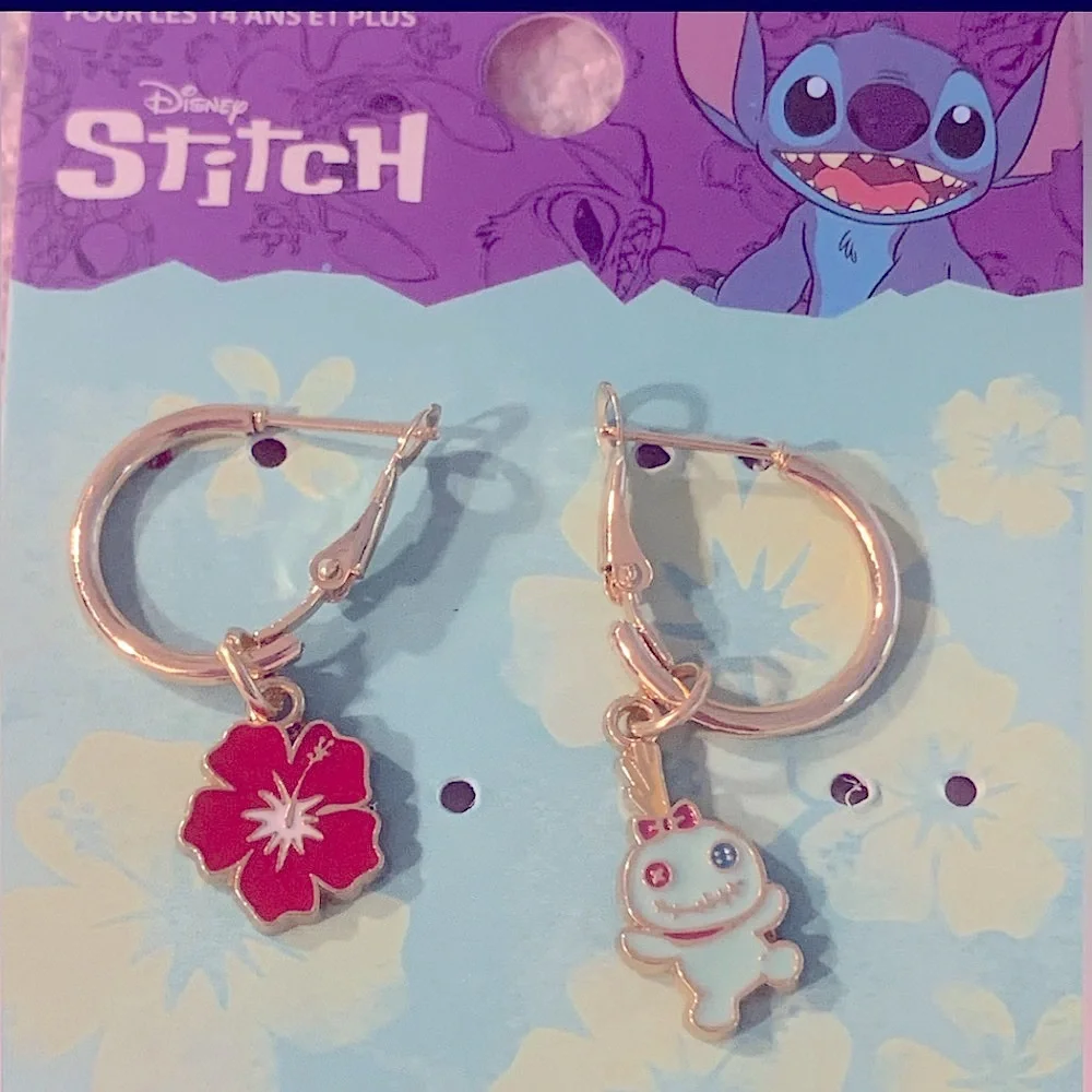 DISNEY Stitch Gold Hoop Earrings Charm kids Jewelry NEW NWT